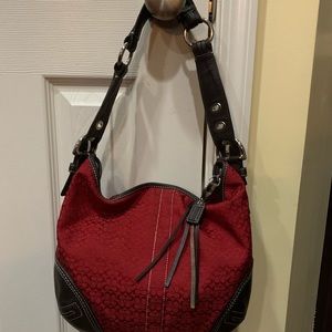 Coach Signature Hobo Handbag Purse Red